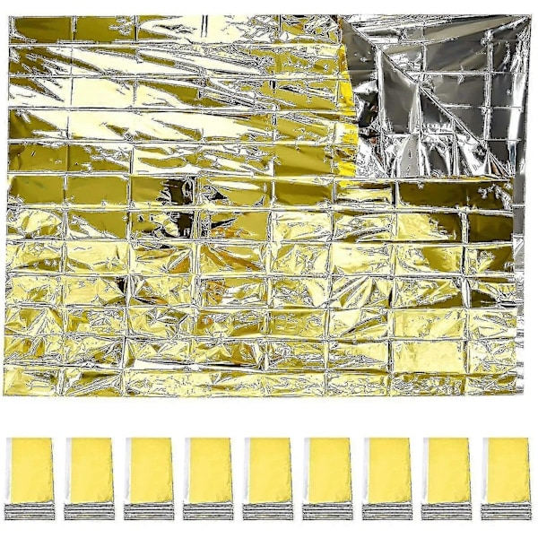 10-pack Nödfiltar Vikbara Guld 210x160cm Silver + Guld