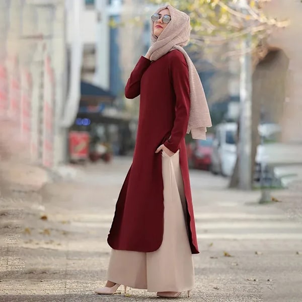 Turkiet Islamisk Ramadan Kläder Kaftan Tvådelad Muslimsk Lång Topp och Byxor Set för Kvinnor Delad Abaya Klänningsset Modest