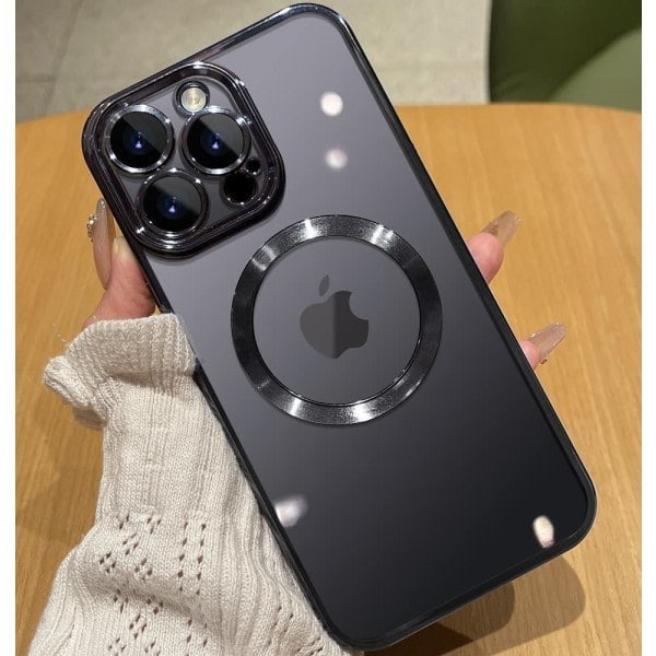 Magnetic Transparent Case for iPhone 14 Pro Max with Full Camera Protection - Black