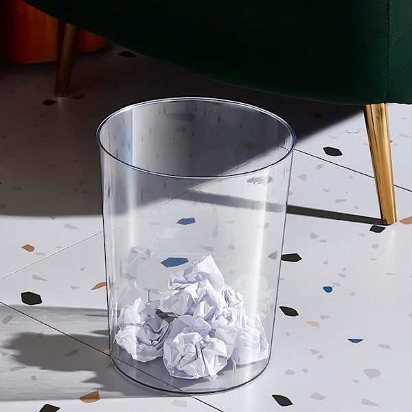 XJ-1/2/3 ABS Utrymmesbesparande liten badrumshink med lock för enkel rengöring Badrumshink och toalettborste set Plast badrumshink Transparent bl
