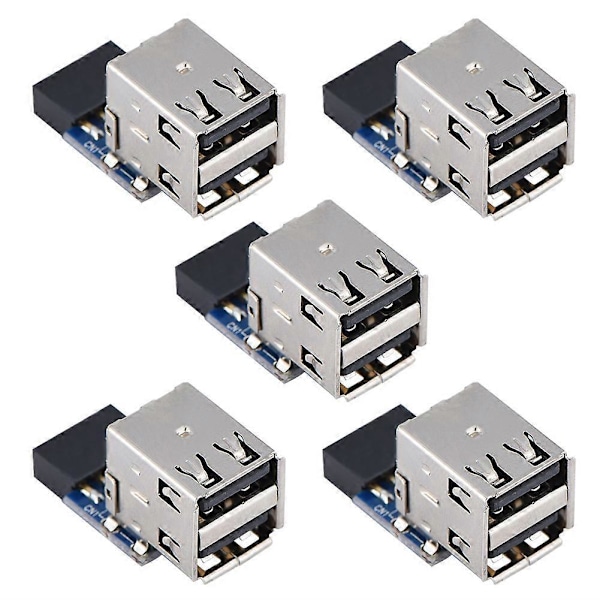 XJ-5 st USB2.0 Emolevyliitin 9-nastainen/10-nastainen Header - 2 USB2.0 A-porttia Adapteri (Tyyppi A)
