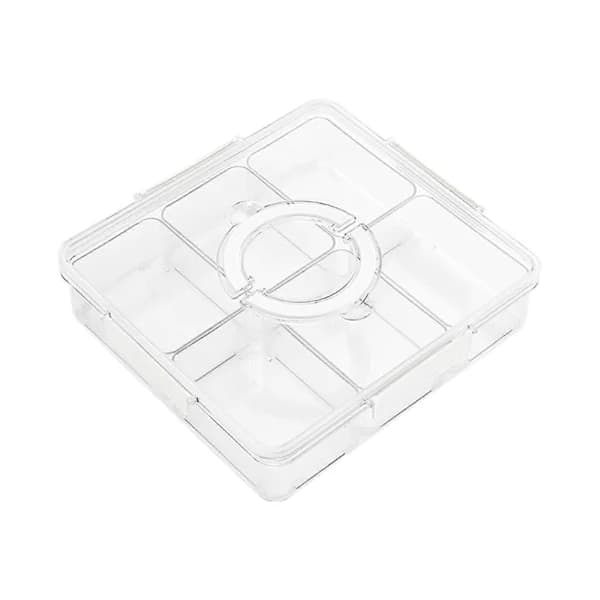 Divided Serving Tray with Handle Lid, Versatile 6-Compartment Snack Container