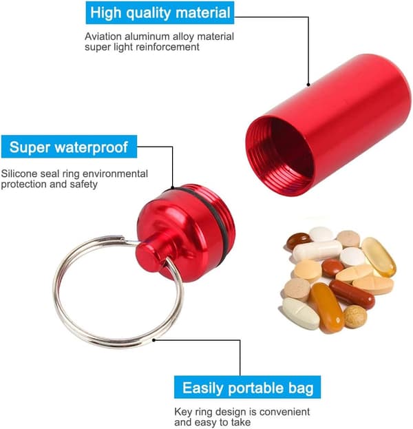 6-pack aluminium pill box, pill box keychain, portable mini pill box