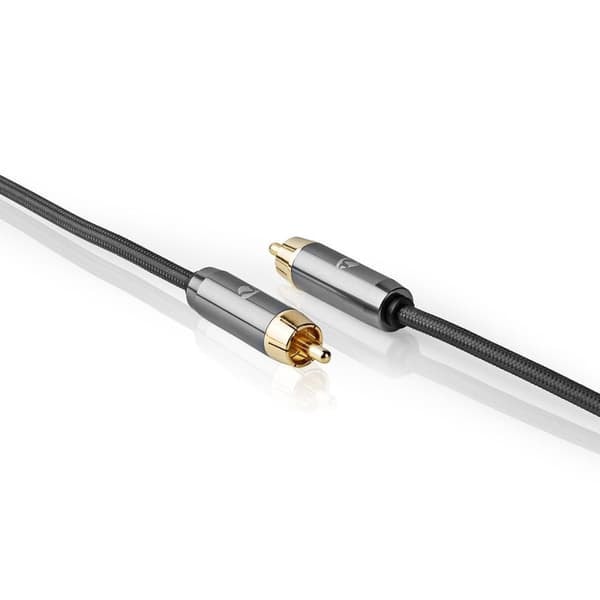 XJ-subwoofer Kabel | RCA Han | RCA Han | Guldbelagt | 3.00 m | Rund | 4.5 mm | Antracit / Grå Med Metal | Lås