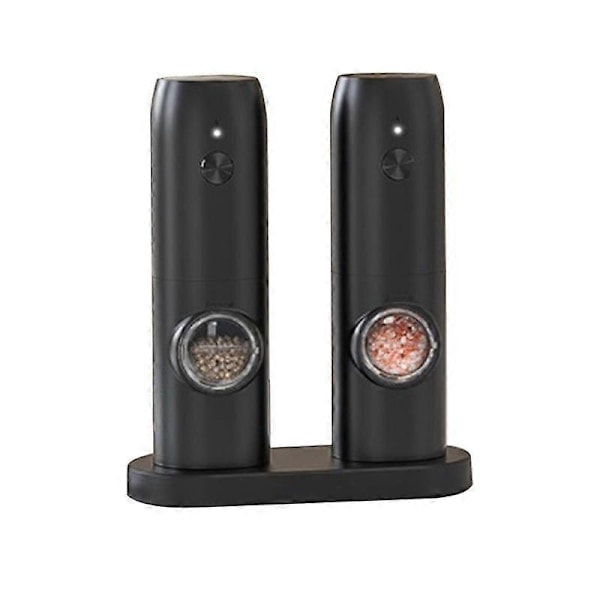 Elektrisk Salt- og Pepperkvern Sett - USB Oppladbar Base, Gjenfyllbar Krydder, Automatisk Salt & Pepper Svart