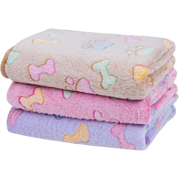 XJ-Galaxy 1-pakke med 3 hundetæpper, kattetæpper, bløde fluffy søde knoglemønstre, fleece-dyreplaid 60x40cm (kk)