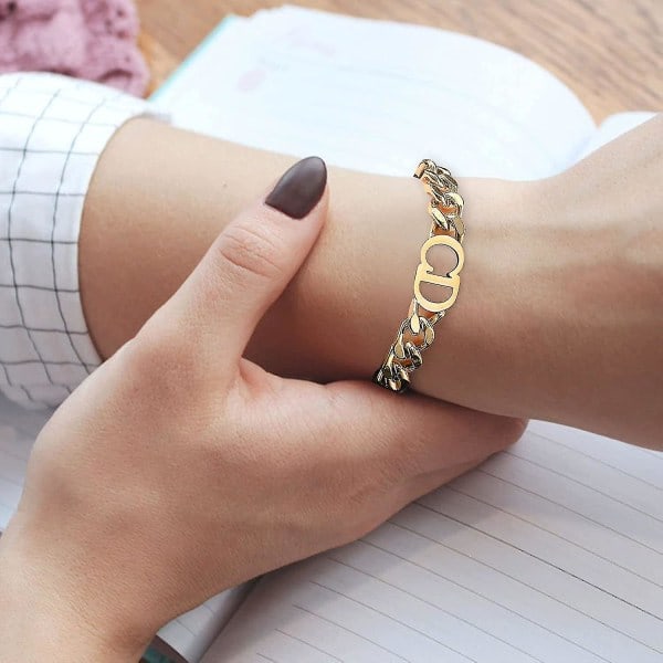 18k Guldpläterat Mode Rostfritt Stål Armband - Bokstav Cd Armband - Punkstil Hip