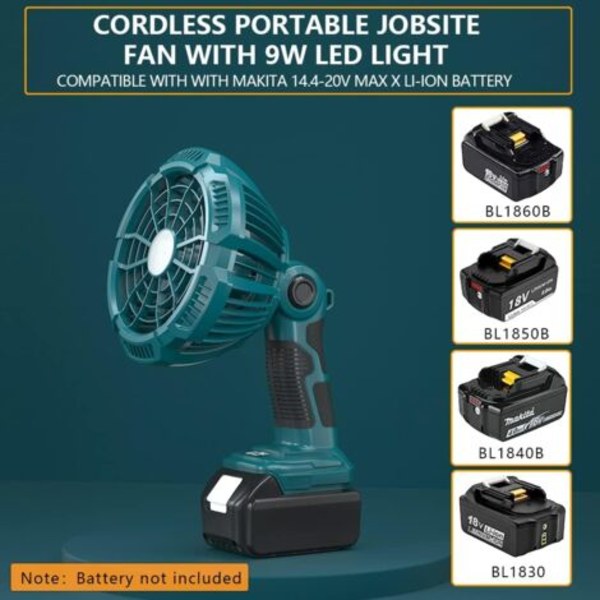 Sladdlösa fläktar för Makita - Industriell USB-golvfläkt med LED-lampa - Kompatibel med Makita 14.4-20V Li-Ion-batteri - Fjärrkontroll - 3 lägen - Timer