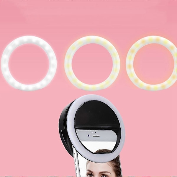 XJ-Selfie LED-ringblitz Bærbar Telefon Selfie-lampe Lysklips til iPhone (Sort)