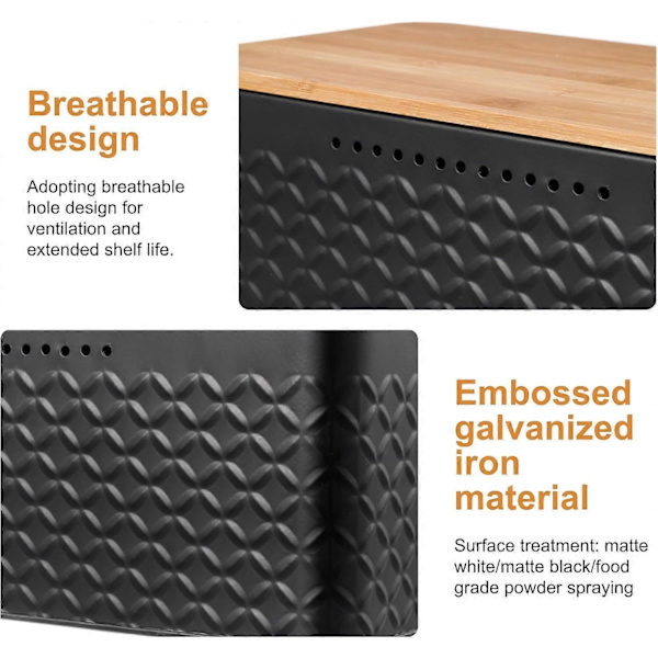 Metal Bread Box with Bamboo Lid, Adaptable as Cutting Board, Bread Box, Large Bread Box, 33x18x13.5 cm, Modern Rectangular Bread Box