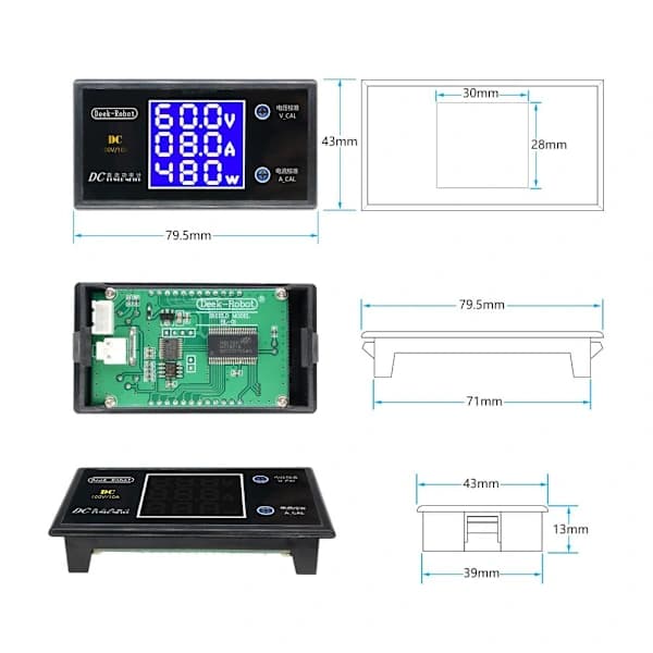 LCD Digital Voltmeter Amperemeter Spenningsstrøm Effektmåler 100V