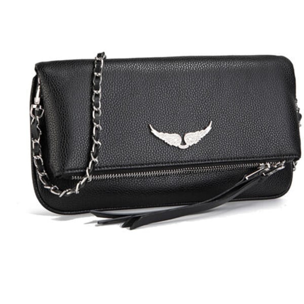 Wings Bag nahkainen olkalaukku, käsilaukku ketjulla, muodikas olkalaukku - Musta