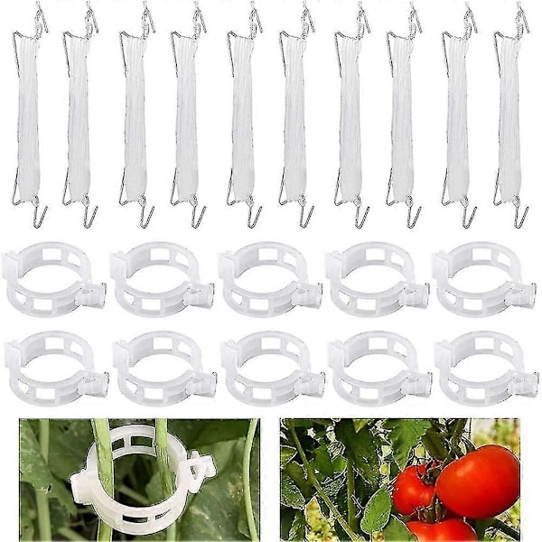 10-pack Tomatkrokar och Tomatklämmor för Snöre, Växtklätterkrokar med 10 m Snöre