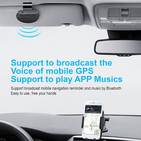 XJ-Bluetooth V5.0 Handsfree Bilhögtalare Telefonsamtal Uppladdningsbar Trådlös Musik Högtalartelefon Kit