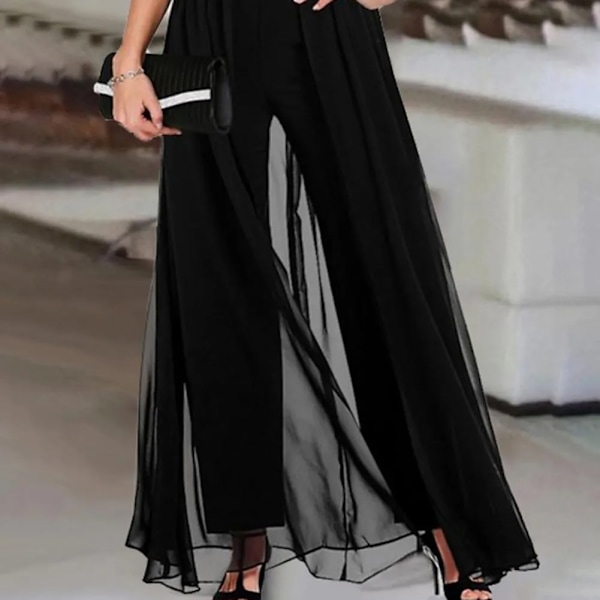 Dam Jumpsuits Eleganta Damers Jumpsuit med Vida Ben med V-ringad Mesh Patchwork för Fester Arbete eller Bal Dam Party Jumpsuit