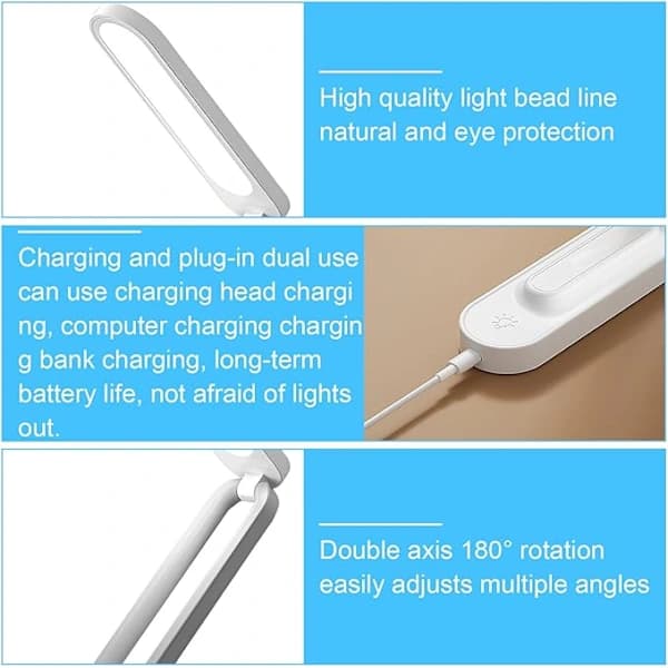 Foldable Cordless LED Desk Lamp - 3 Levels Dimmable Table Lamp - Eye-Friendly - USB Rechargeable Reading Lamp