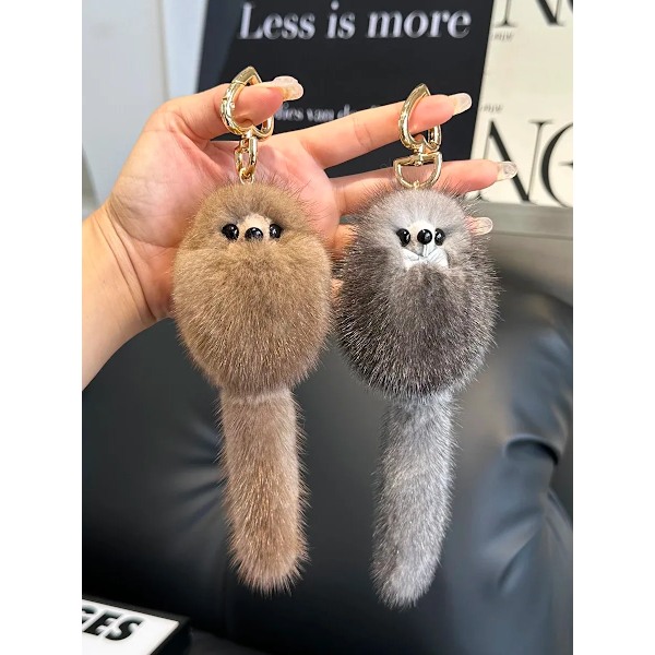 Luksus Ægte Mink Pels Nøglering Blød Sød Ræv Legetøj Kvinder Håndtaske Ornament Vedhæng Bil Nøglering Rævehale Pyntegenstande Gaver Tilbehør
