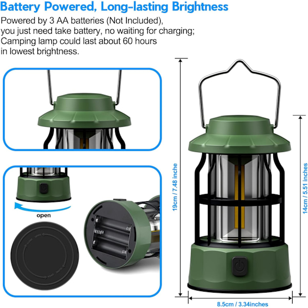 XJ-Camping Lykter Batteridrevne, LED Camping Lysstyrke Dimbar, IPX4 Vanntette Campinglamper, Bærbar Campinglampe for Hjem, Skur og Mer Svart