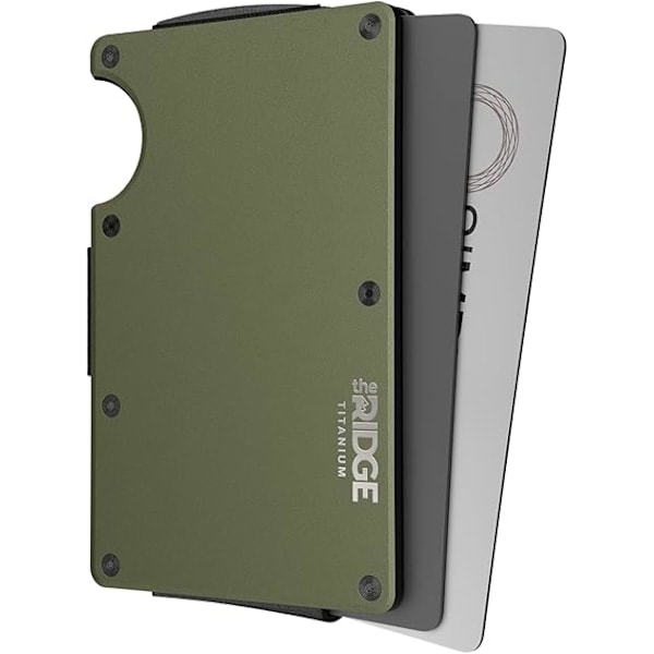 Minimalistisk aluminium pung til mænd - RFID-beskyttelse, elastisk, slank, kreditkortholder til forlomme med pengeseddelklemme, (ArmyGreen) 86 x 54 x 6 mm