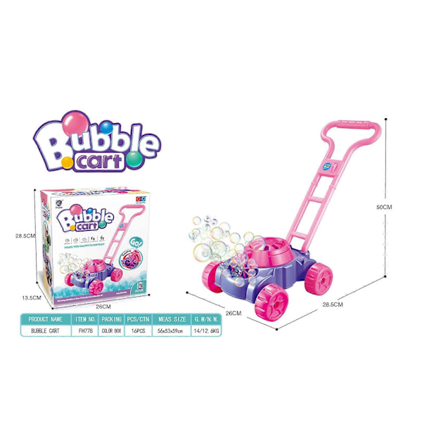 Rosa och Lila Gräsklippare för Småbarn | Elektronisk Bubbelmaskin | Bubbelblåsande Skjutleksaker för Barn | Bubbellösning Ingår | Jul 118ml A
