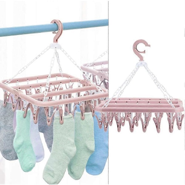 Underwear Hanger with 32 Clips, Foldable Laundry Clothes Peg, Drying Rack, Windproof Clothes Peg
