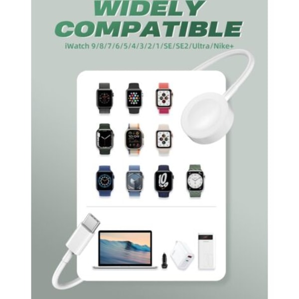 Apple Watch Laddare, iWatch Magnetisk Snabbladdning USB C Kabel, Trådlös Magnetisk Snabbladdningsstation Kompatibel med Apple Watch Series 9/8/7/6/SE
