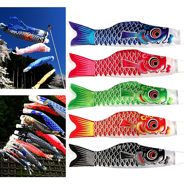 XJ-Bluelover 1 setti 5 kpl Japanilainen lippukarpit Karpit Bannerit Tuulisukka Purjekala Koinobori Tuuliviiri Monivärinen kala (YJD)
