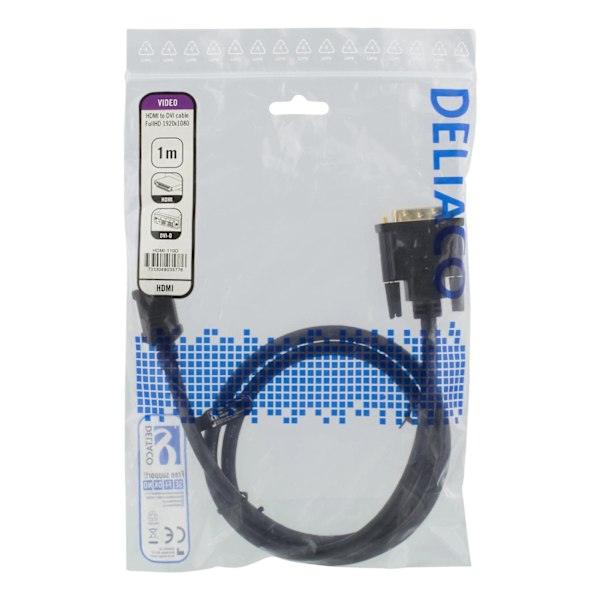 XJ-DELTACO HDMI til DVI-kabel, 1m, Full HD, sort