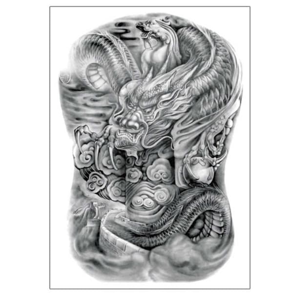 XJ-Midlertidig Tatovering Rygg Drage