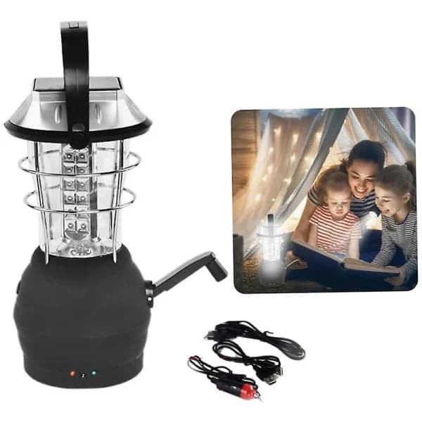 Solarlampe, Håndsveiv Dynamo 36 LED Campinglykt USB Oppladbar Nødlampe
