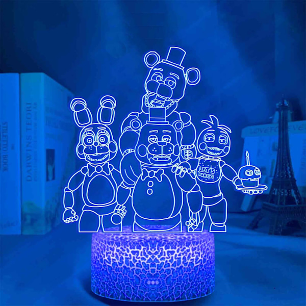 XJ-FNAF LED natlampe 5 Ni-GHT at Freddy's 3D Illusion sengelampe 7 farver skiftende sovelys med touchknap sød kreativ indretning