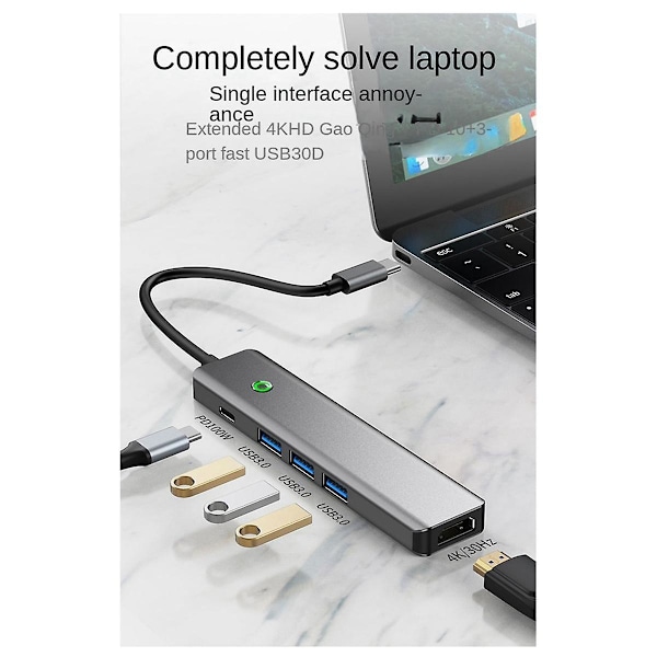 XJ-Type-c Dockningsstation Hubb Konverterare 4k Högupplöst Skärmprojektion 1-klicks Skärm Laptop Exp