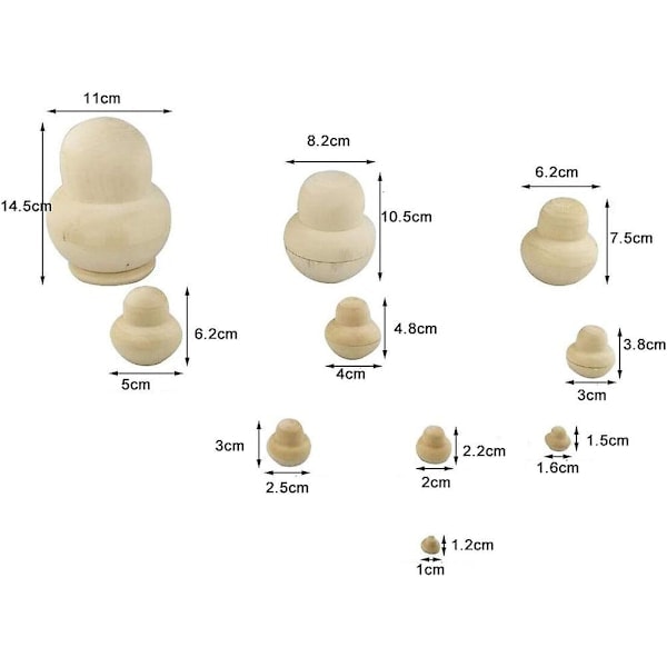 10 st Omålade Ryska Nesting Dolls Trä Ryska Dockor 10 Lager Dockor För Barn Leksak Heminredning Födelsedagspresent