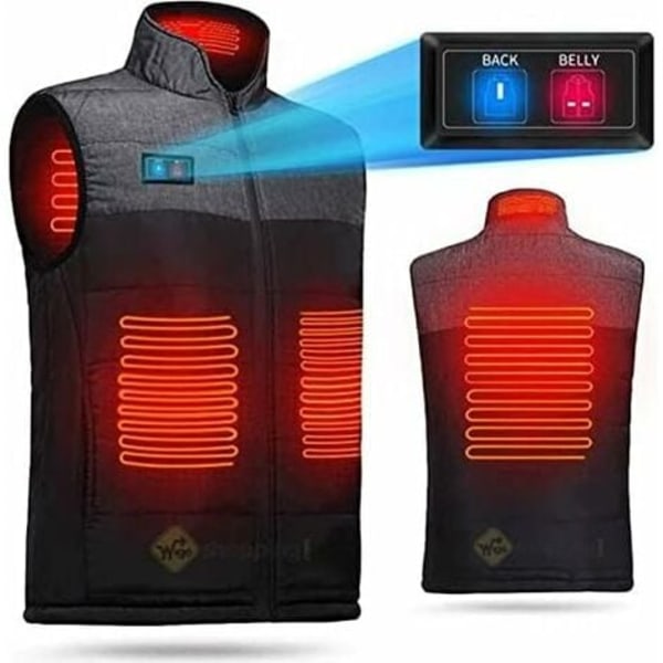 Elektrisk Opvarmet Vest Dobbeltkontakt Justerbar 4 Varmelegemer USB Opladning Ultralet Opvarmning Udendørs Kuldebeskyttelse Sort (Batteri Ikke Inkluderet)