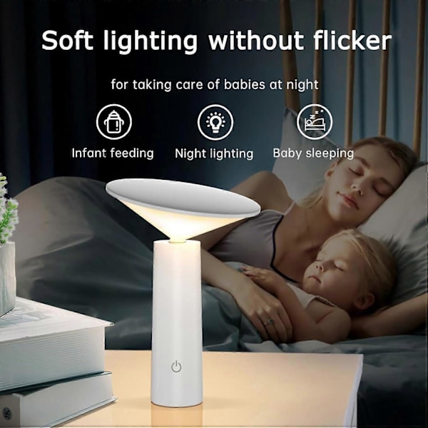 XJ-Trådløs Bordlampe, USB Oppladbar Bordlampe, LED Trådløs Sengelampe Berøringsdimbar, 3 Farger, for Restaurant, Soverom, Utendørs, Svart [Energi