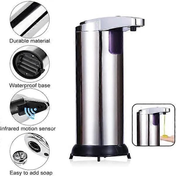 Automatisk sæbedispenser, berøringsfri sæbedispenser 250 ml rustfrit stål