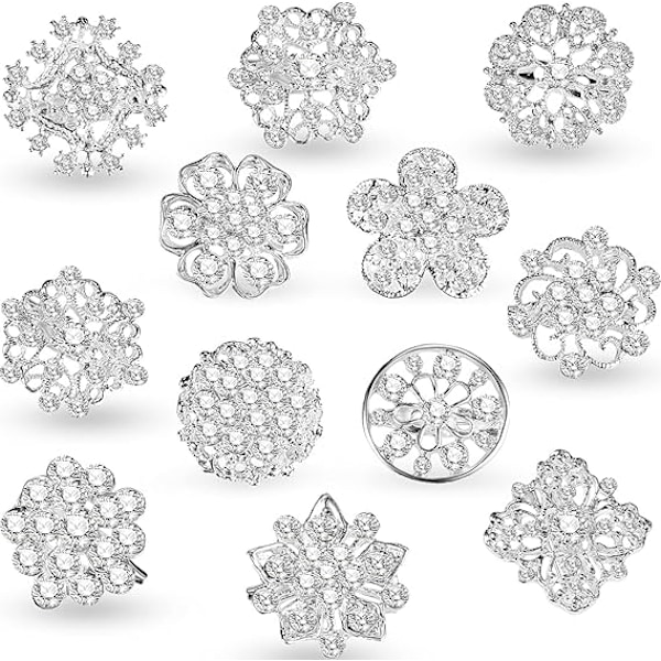 XJ-12 stk Krystallknappbrosjer, Rhinestone-knapper Skjerfspenne Blomsterbrosjer Nål Rhinestone Kit Dekorasjon