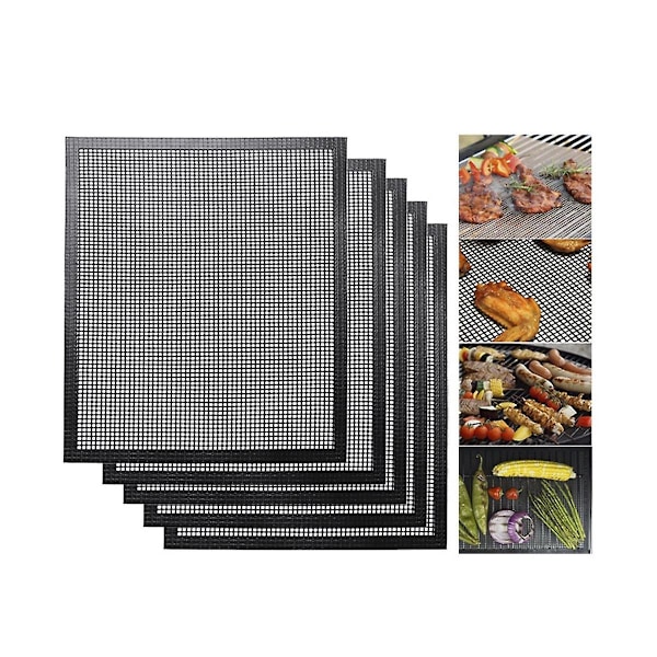 XJ-5 Grillnätsmattor, Återanvändbara Grillmattor, Lätt att Rengöra - Fungerar på Gas, Kolgrill 400mmx330mm Svart