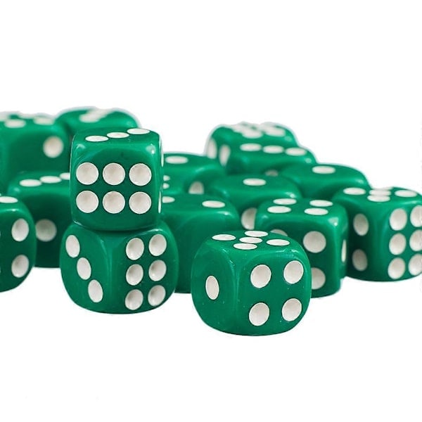 50 st 12 mm Opaka D6 Sexsidiga Pricktärningar Set för Tärningsspel D&D RPG Grön