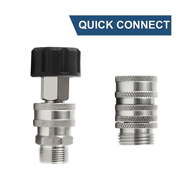 XJ-Trykkvasker hurtigkoblingssett i rustfritt stål, m22 14mm til 3/8in hurtigkobling, 3/4in til 1/2in Qu