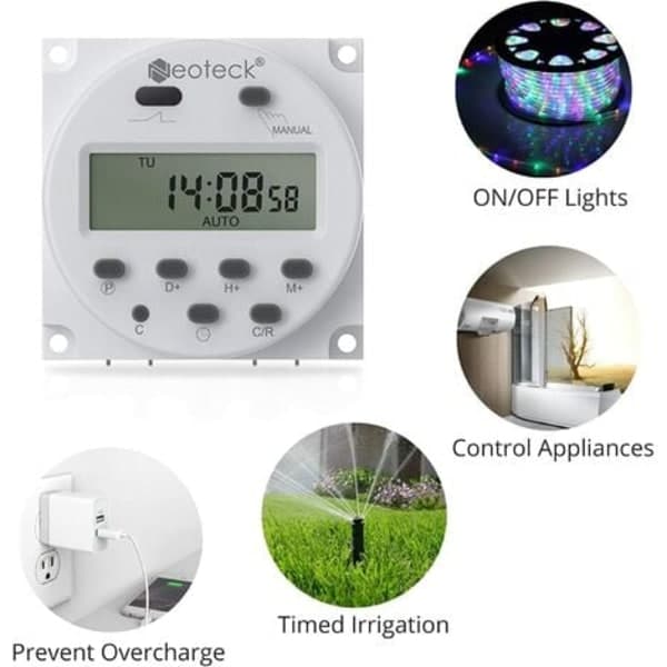 12V 16A Programmerbar Timer Digital Med 16 Program, Programmerbar Timer, Uttak Med LCD-skjerm, Tyverisikring Med
