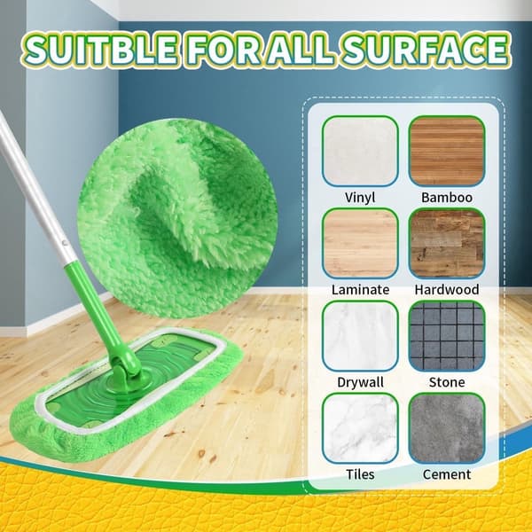 Återanvändbara mikrofibermoppskydd, 8-pack kompatibla med Swiffer Sweeper, våt- och torrengöring, grön, passar 25/28/30 cm