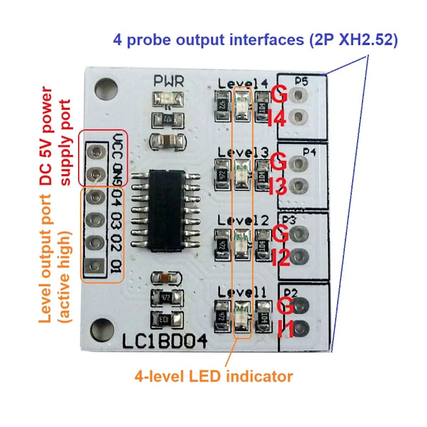 DC 5V 7-12MA 4 Digital Vann Væskenivå Indikator Kort Kontroller Sensor Bryter Modul for Fisketank Vanntårn