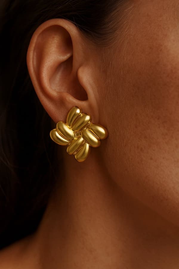 Gullbelagte Statement Stud Øredobber for Kvinner, Premium Rustfritt Stål Vanntette Hypoallergene Blomsterstuds, 0.96 x 1.36 Tommer, Gave til Henne