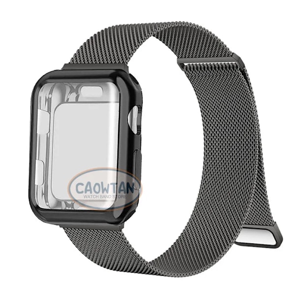 Milanese-fodral + armband för Apple Watch Band Ultra 49MM 41mm 40mm 44mm 38mm 42mm TPU-skärm Iwatch Series 9 8 7 6 SE 5 4 Correa 45mm Svart black 38mm-Series 3 2 1