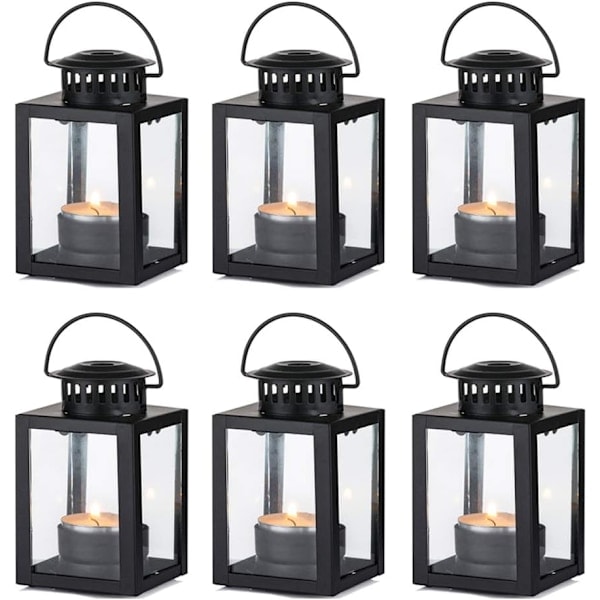 6 glasljusstakar i vintagestil, svart