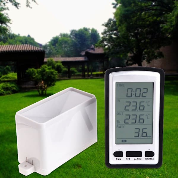 Værstasjon med regnmåler, temperaturmåler, digital trådløs