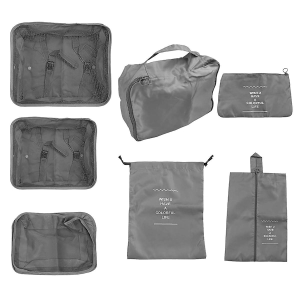 XJ-7-delars packningsset för kläder, kubformade, multifunktionella, resväskeorganisatörer, resväskearrangörer, semesterresa, kubformade, grå