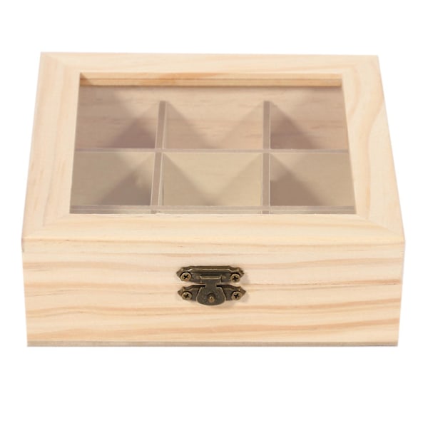 3x Treboks for teposer - Smykkeorganisator - Oppbevaringsboks - 9 rom - Teboksorganisator - Tre - Sukker - P