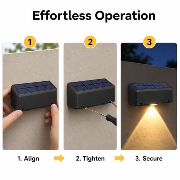 Sæt med 4 Solar Hegnslamper, Varme LED Vandtætte Dækslamper, Sort light (warm light) Four packs